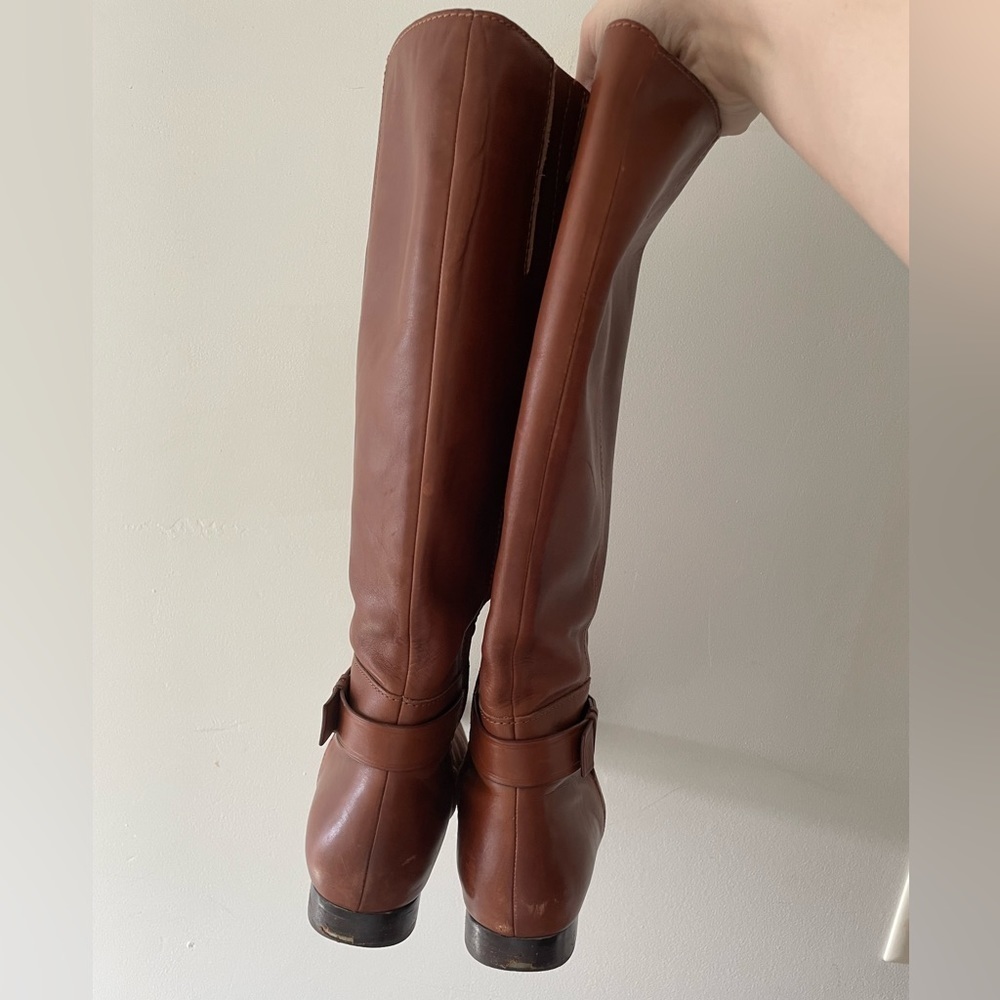 Cole Haan Russell Sequoia Brown Leather Designer Tall Knee High Riding Boots 7.5 - Picture 4 of 10